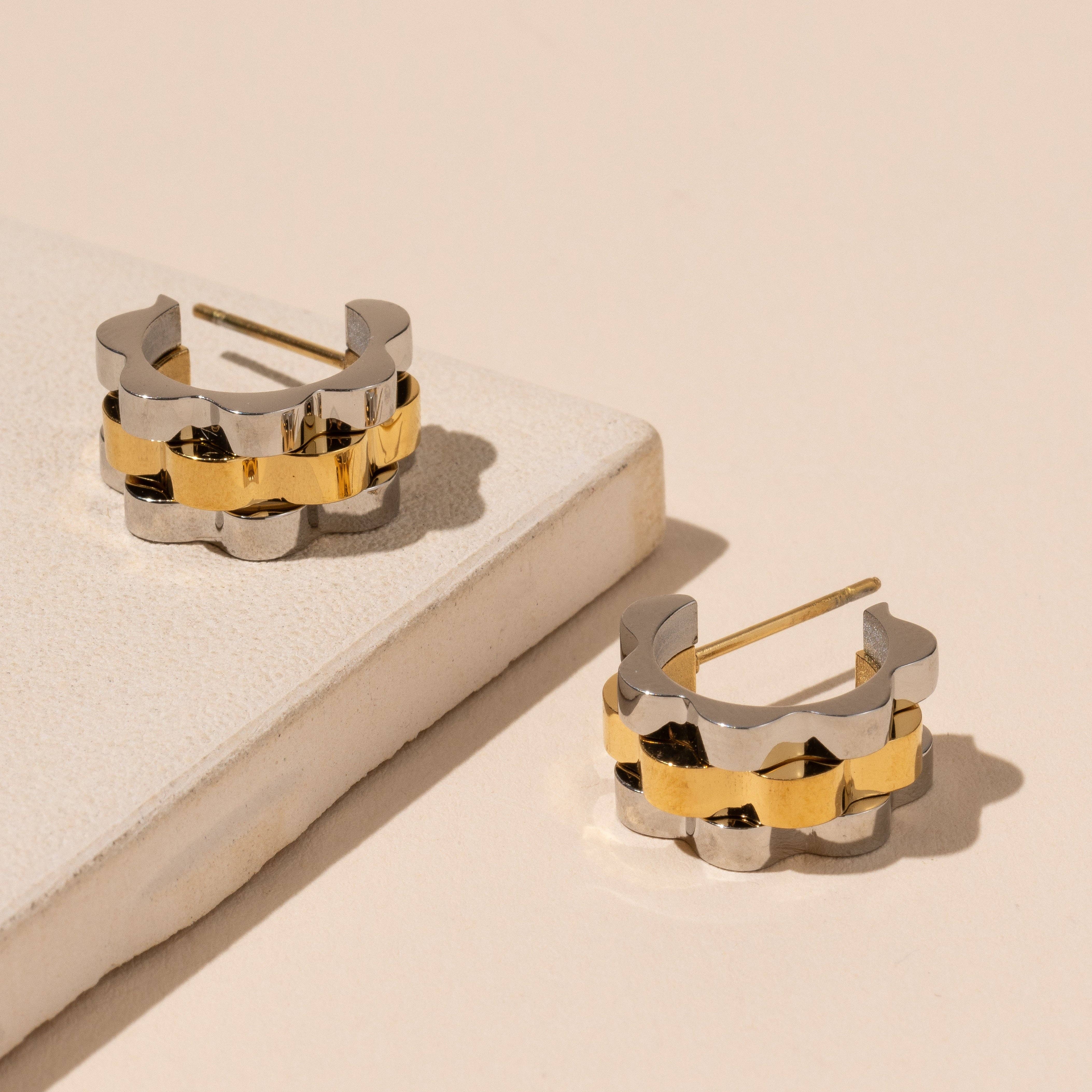 Gold+Silver Chain Link Statement Hoops