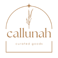 Logo for callunah curated goods with a decorative arch and leaf design on a white background