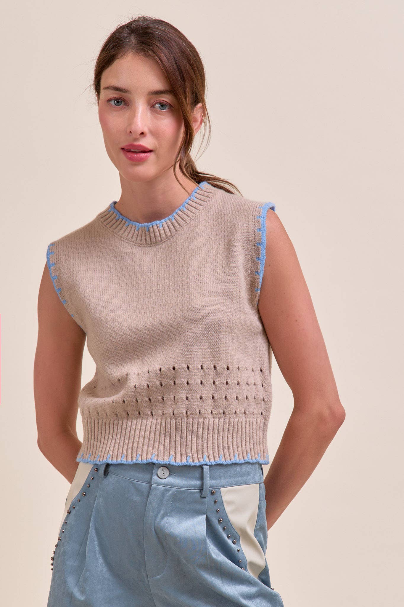 Sweater Vest with Accent Stitching
